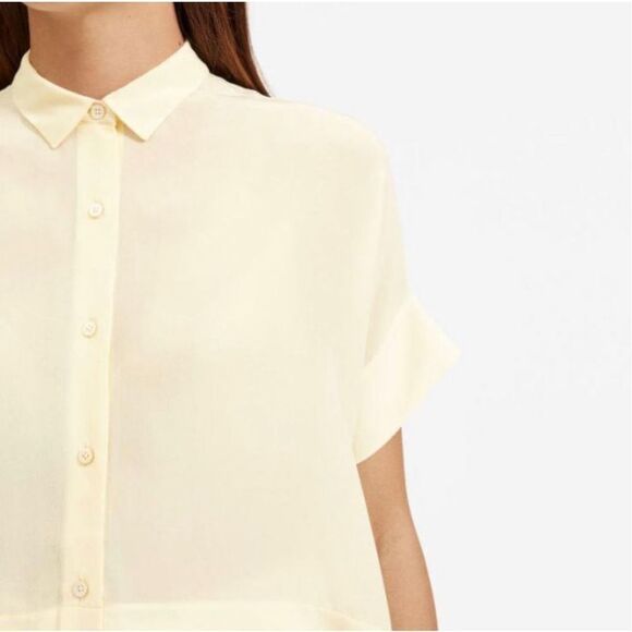 Everlane The Clean Silk Short-Sleeve Square Boxy Shirt Pale Yellow Size 0 NWT - Picture 14 of 15